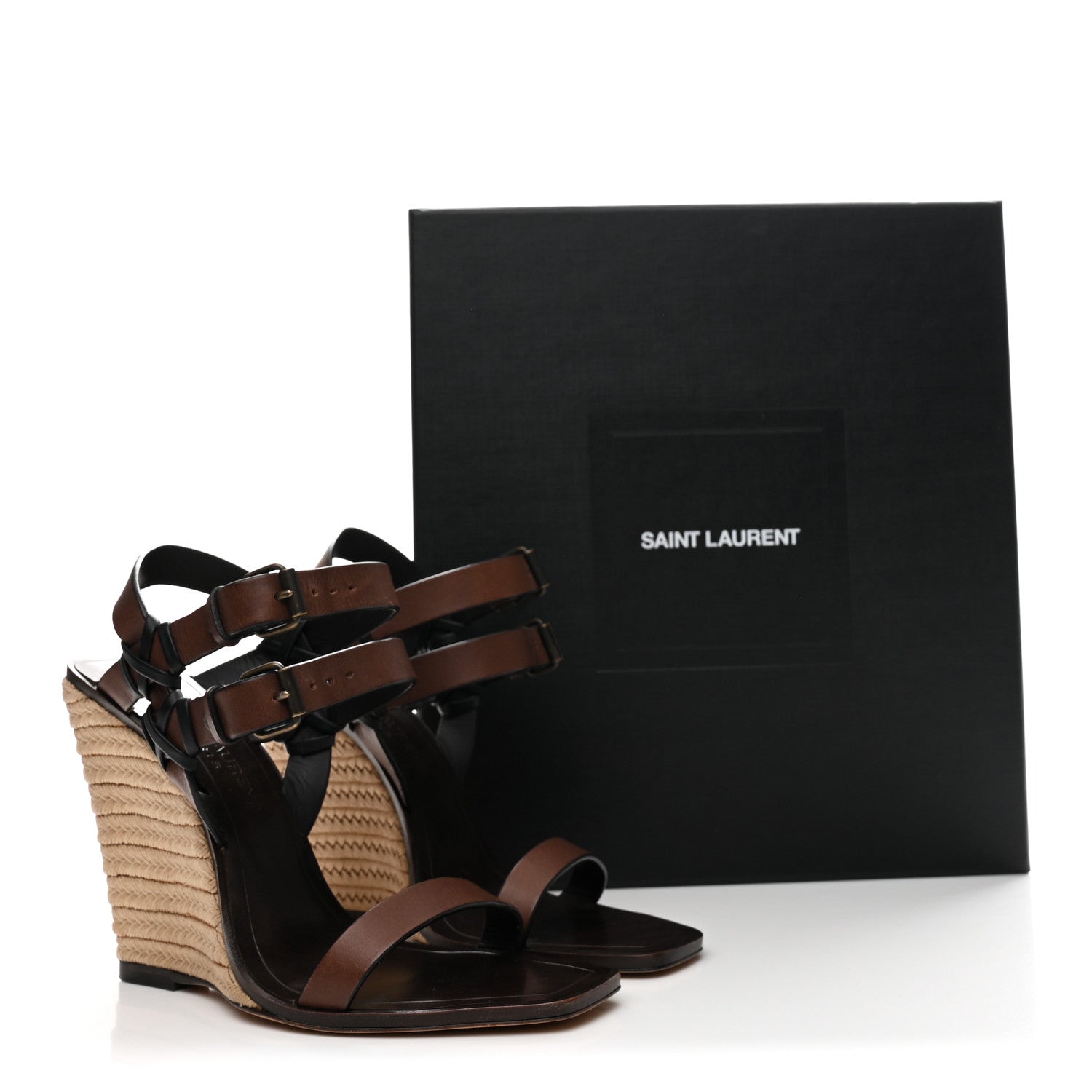 Saint Laurent Calfskin Espadrille Wedges 35 Brown 10 of 10