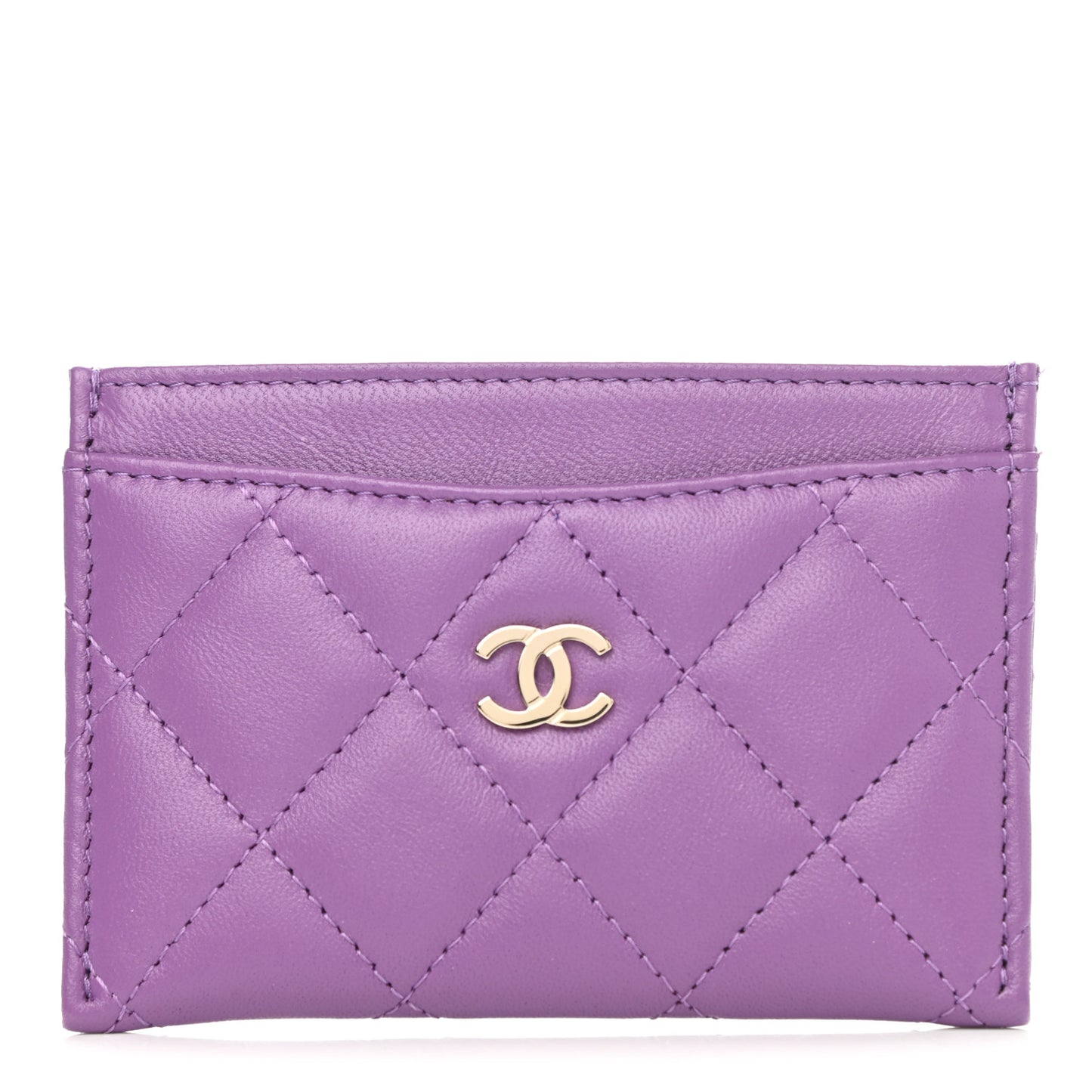 Lambskin Quilted Card Holder Purple