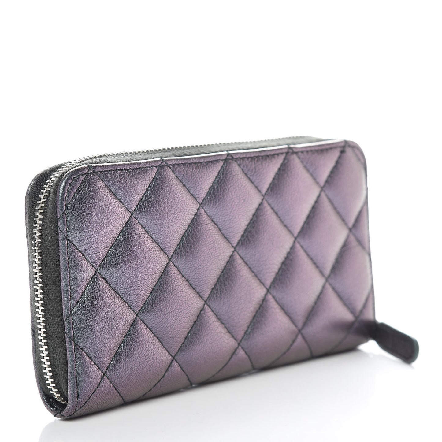 Iridescent Goatskin Quilted Small Zip Around Wallet Purple