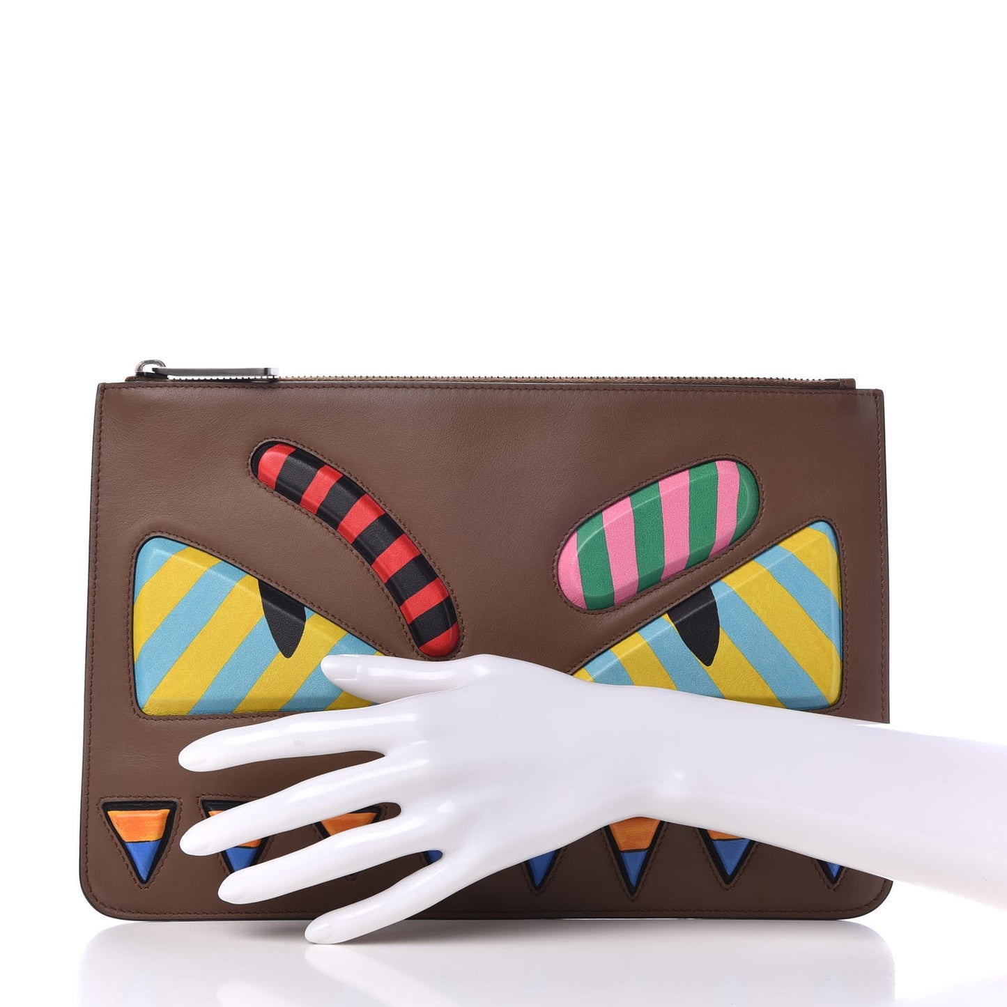 Vitello Century Lined Monster Eyes Pouch Moka Multicolor