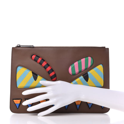 Fendi Vitello Century Lined Monster Eyes Pouch Moka Multicolor 2 of 8