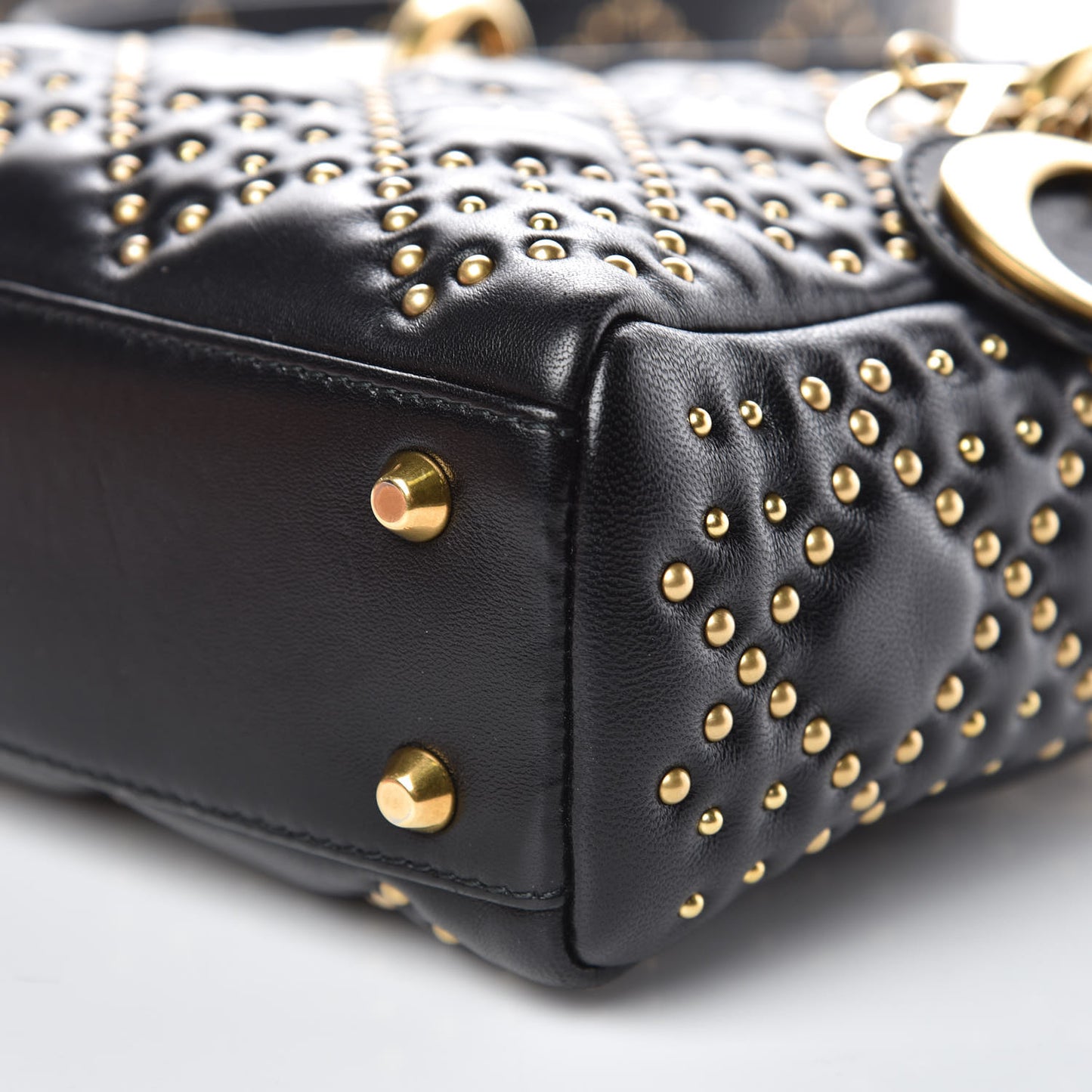 Lambskin Studded Mini Supple Lady Dior Black