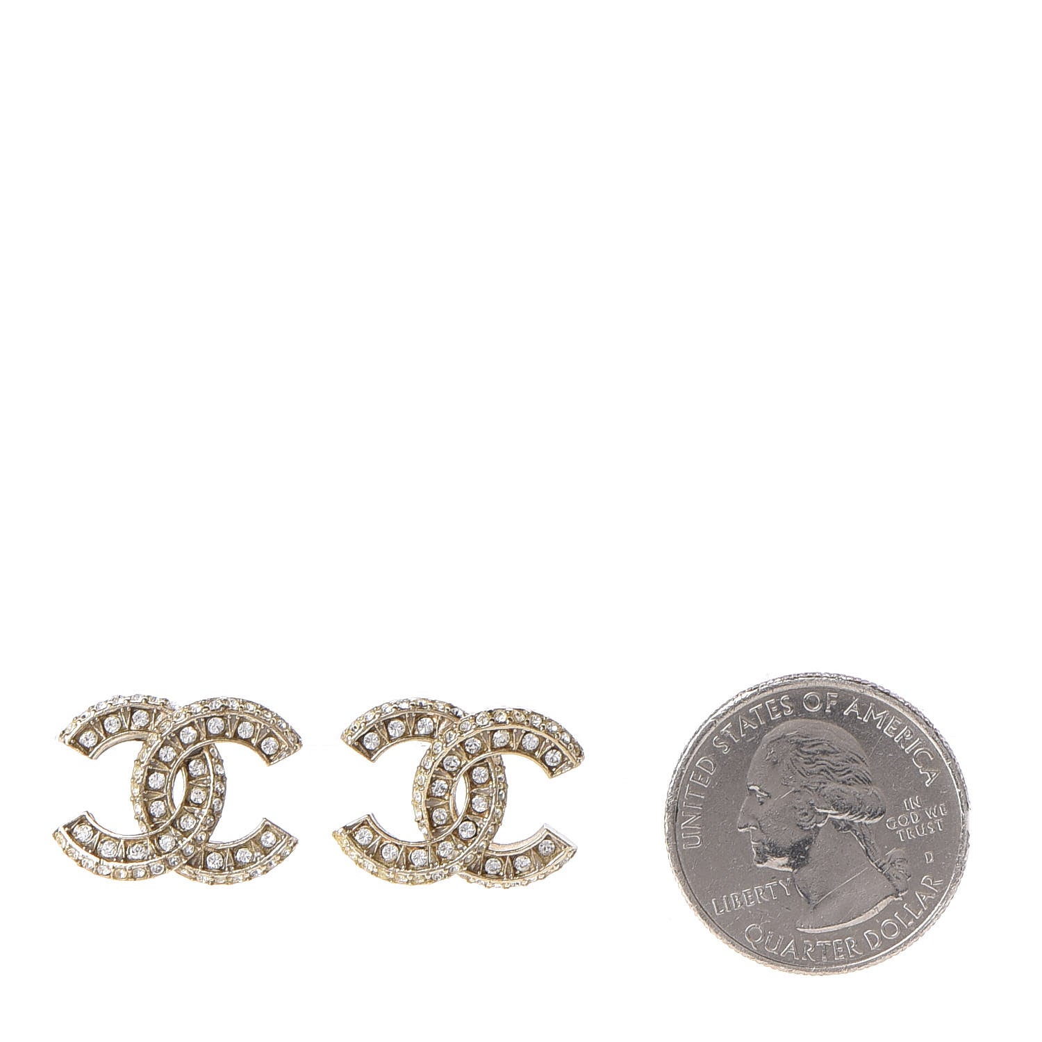 Chanel Crystal Timeless CC Earrings Light Gold 2 of 4