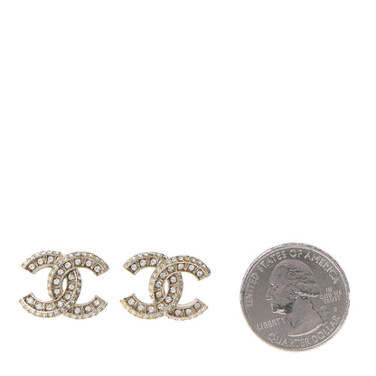 Chanel Crystal Timeless CC Earrings Light Gold 2 of 4