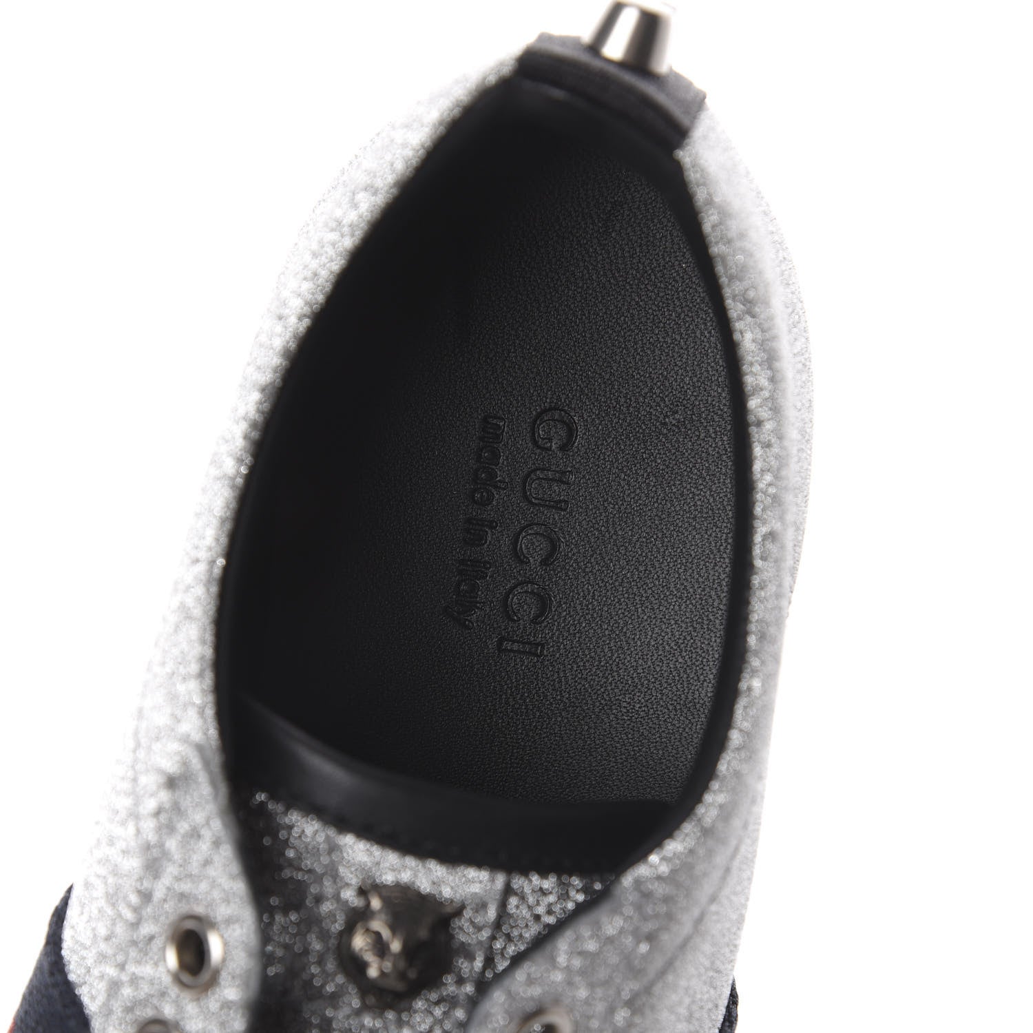 Gucci Glitter Fabric Studded Web Womens Sneakers 36.5 Silver 6 of 8