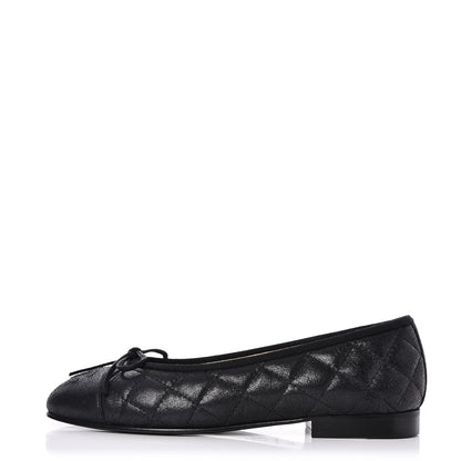 Chanel Iridescent Calfskin Quilted CC Cap Toe Ballerina Flats 34.5 Black 1 of 9