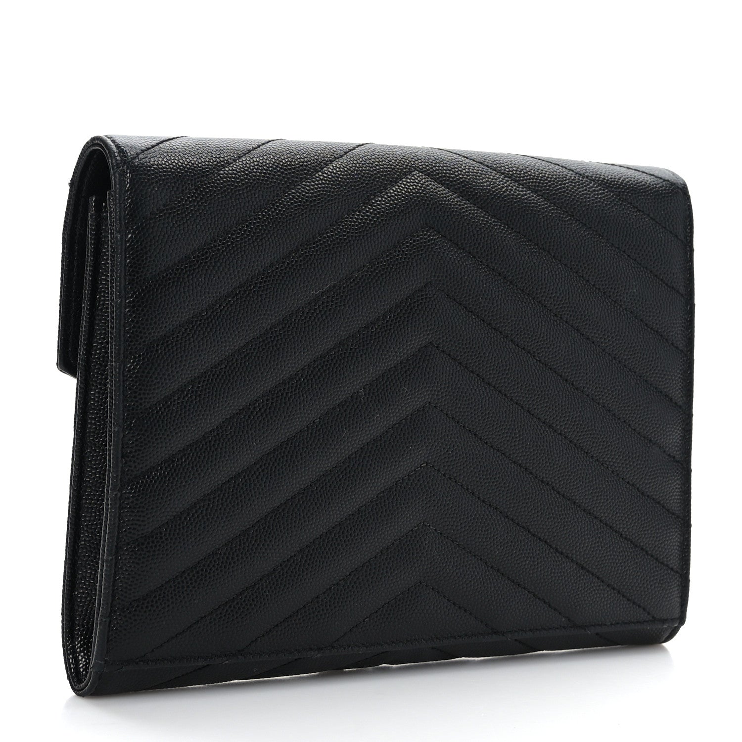 Saint Laurent Grain De Poudre Matelasse Chevron Monogram Envelope Clutch Black 3 of 9
