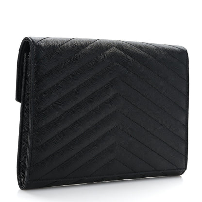 Saint Laurent Grain De Poudre Matelasse Chevron Monogram Envelope Clutch Black 3 of 9