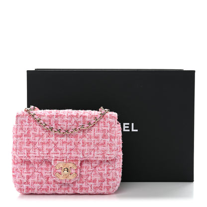 Chanel Tweed Resin Quilted Mini Heart Square Flap Pink White 11 of 11