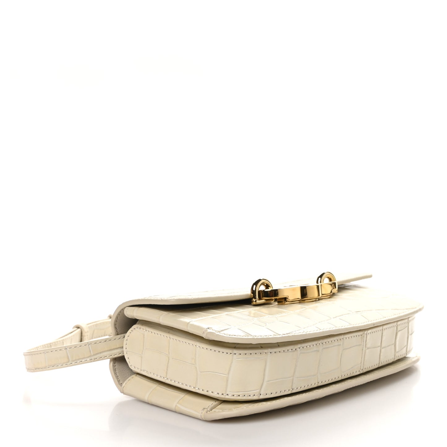 Shiny Calfskin Crocodile Print East West Pimlico Satchel Eggshell