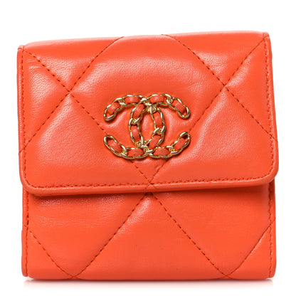 Chanel Goatskin Quilted Chanel 19 Small Flap Wallet Orange 1 of 11