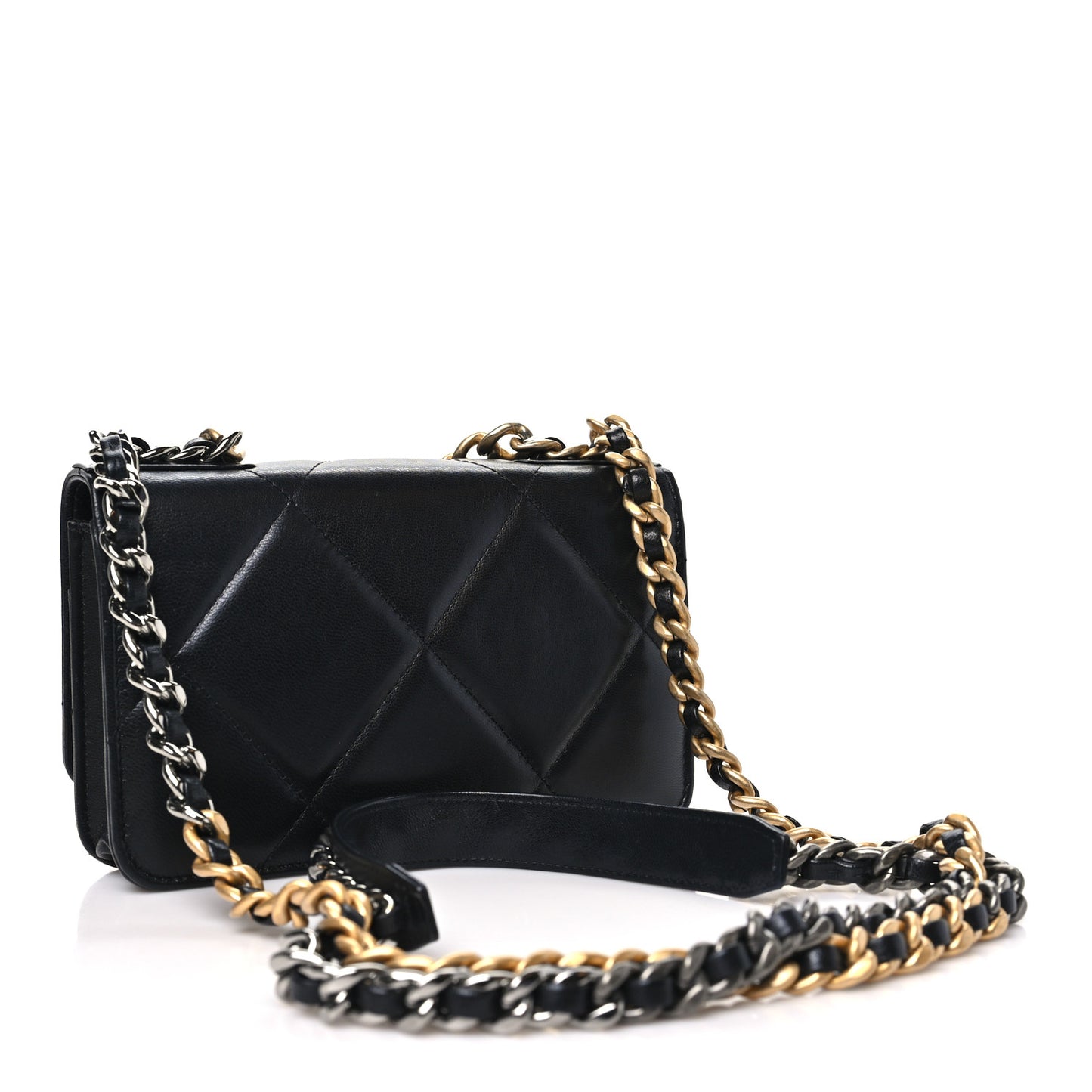 Lambskin Quilted Chanel 19 Wallet On Chain WOC Black