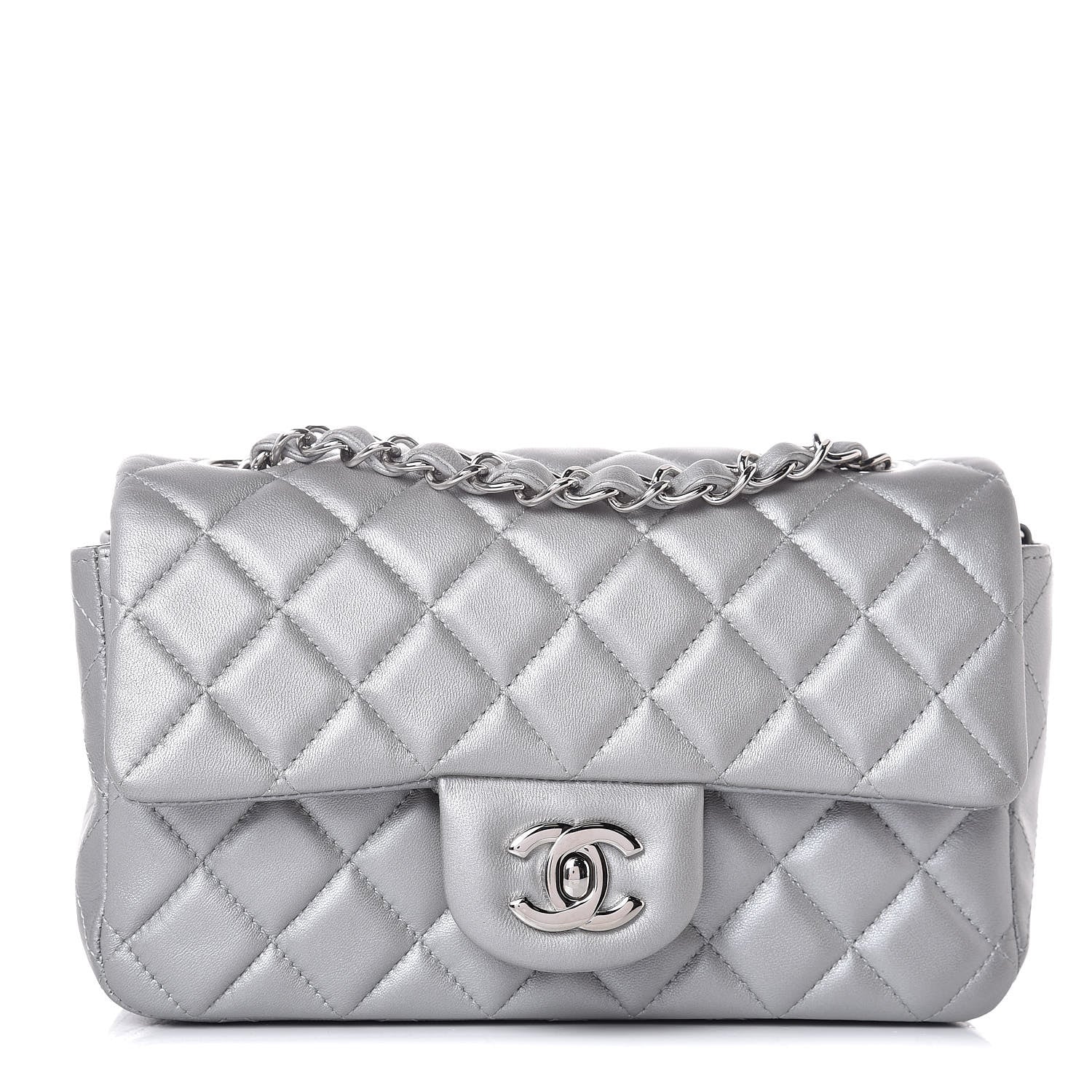 Chanel Metallic Lambskin Quilted Mini Rectangular Flap Silver 1 of 10