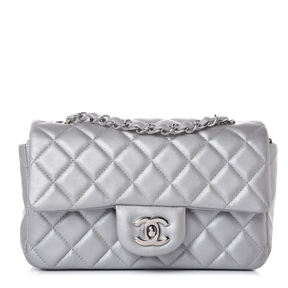 Chanel Metallic Lambskin Quilted Mini Rectangular Flap Silver 1 of 10