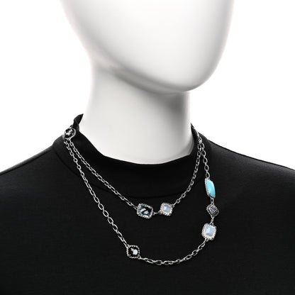 David Yurman Sterling Silver Blue Sapphire Blue Topaz Doublet Milky Quartz Turquoise Chatelaine Long Necklace 2 of 4