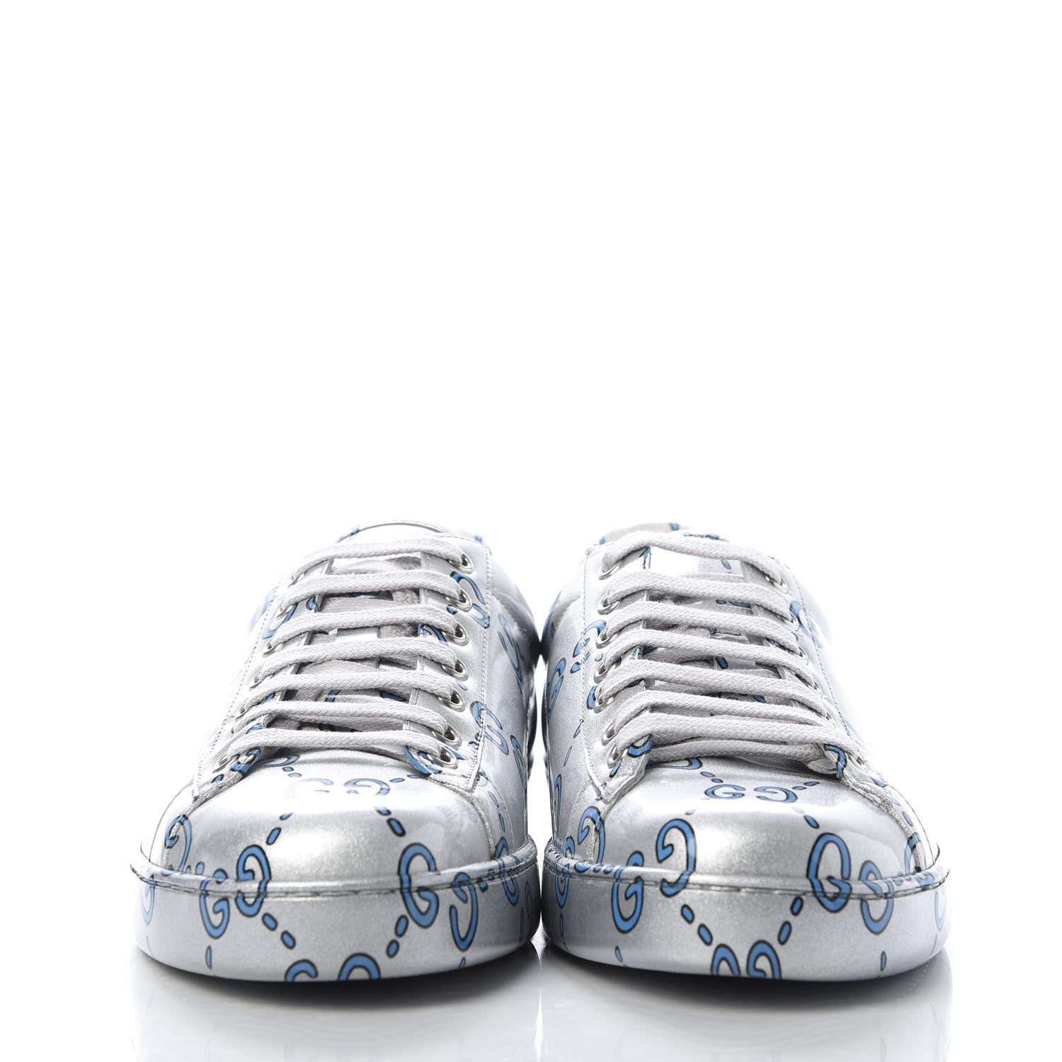 Gucci Miro Rubber Wax GucciGhost Print Mens New Ace Sneakers 8 Silver 2 of 9