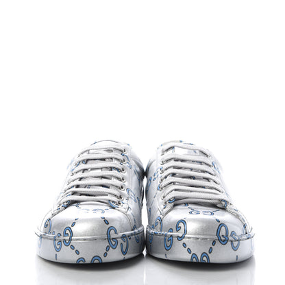 Gucci Miro Rubber Wax GucciGhost Print Mens New Ace Sneakers 8 Silver 2 of 9