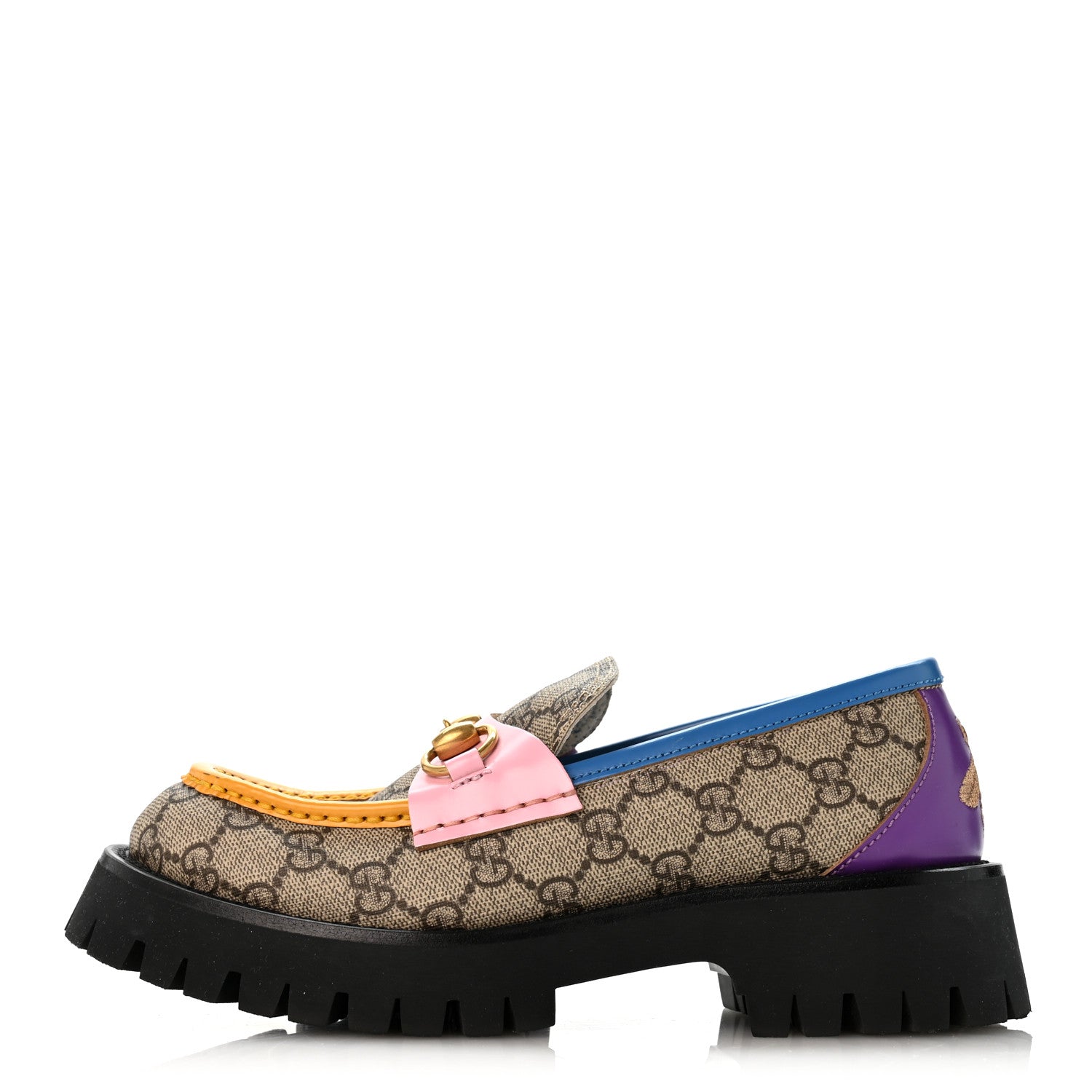 Gucci GG Supreme Monogram Cordovan Lux Womens Harald Horsebit 25mm Platform Loafers 37 Beige Sugar Pink Crop Shine Purple Marine 1 of 10