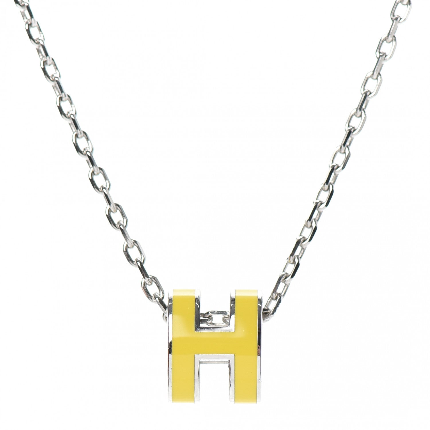 Hermes Lacquered Palladium Mini Pop H Pendant Necklace Jaune Sature 4 of 6