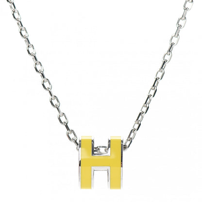 Hermes Lacquered Palladium Mini Pop H Pendant Necklace Jaune Sature 4 of 6