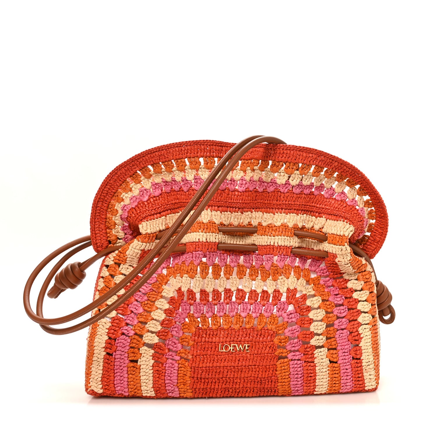 X PAULA'S IBIZA Raffia Striped Medium Flamenco Knot Clutch Bright Orange Pink
