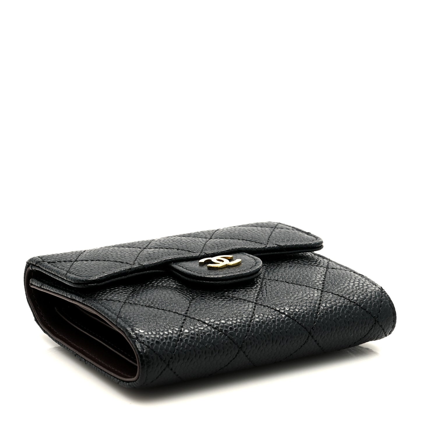 Caviar Quilted Compact Flap Wallet Black