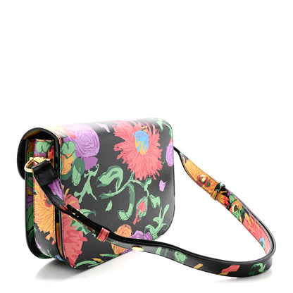 Gucci X KEN SCOTT New Shangai Calfskin Jenny Floral Print Horsebit 1955 Shoulder Bag Black Pink 3 of 9