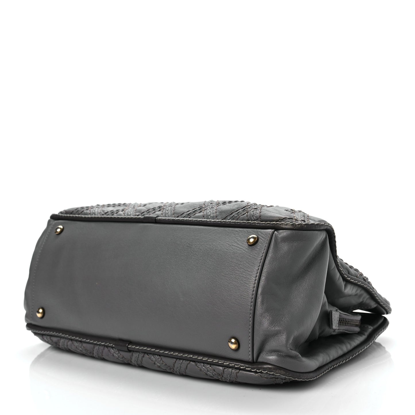 Calfskin Quilted Stitch Triptych Tote Grey