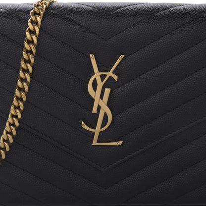 Saint Laurent Grain De Poudre Matelasse Chevron Monogram Chain Wallet Black 8 of 8