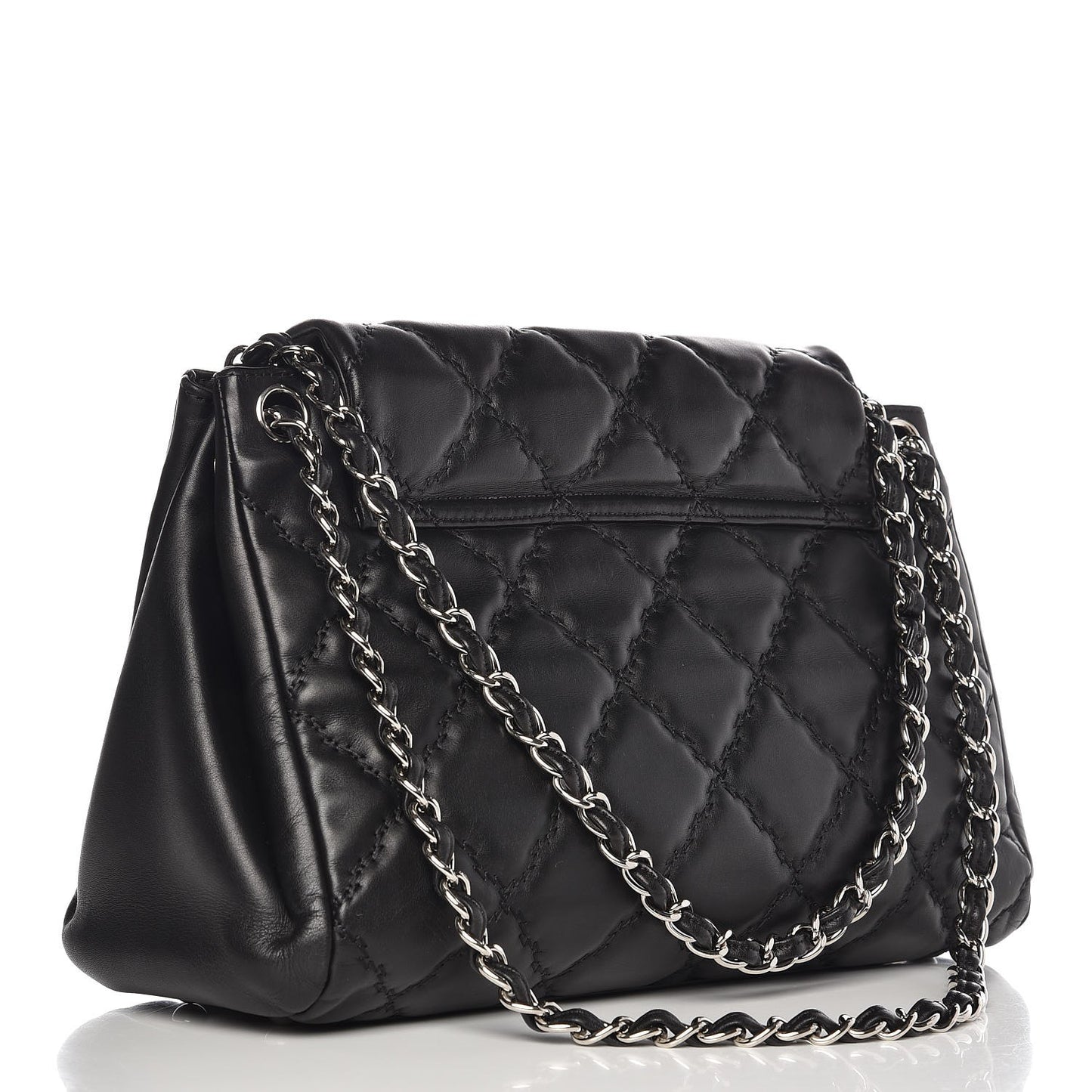 Calfskin Double Stitch Large Hamptons Flap Bag Black