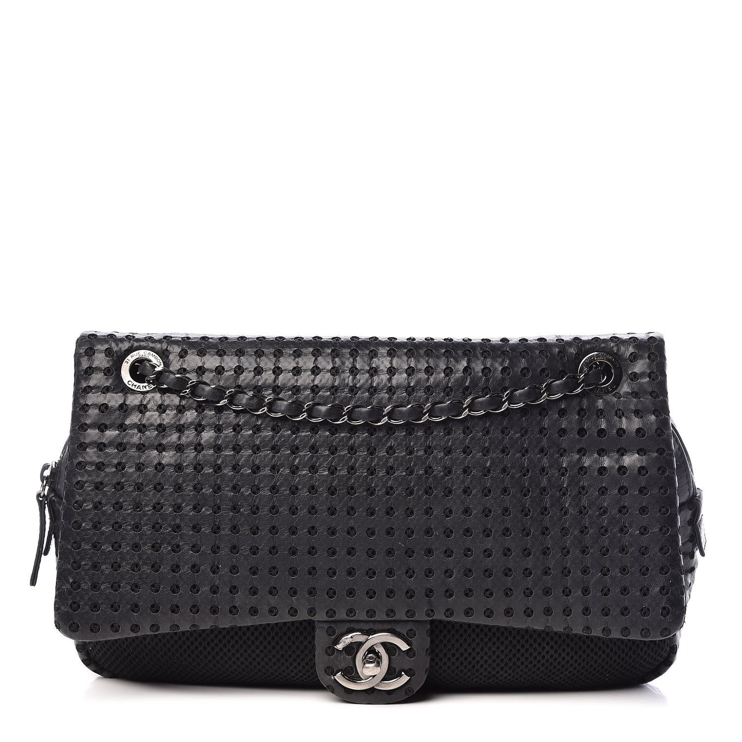 Perforated Lambskin Jumbo Easy Flap Black