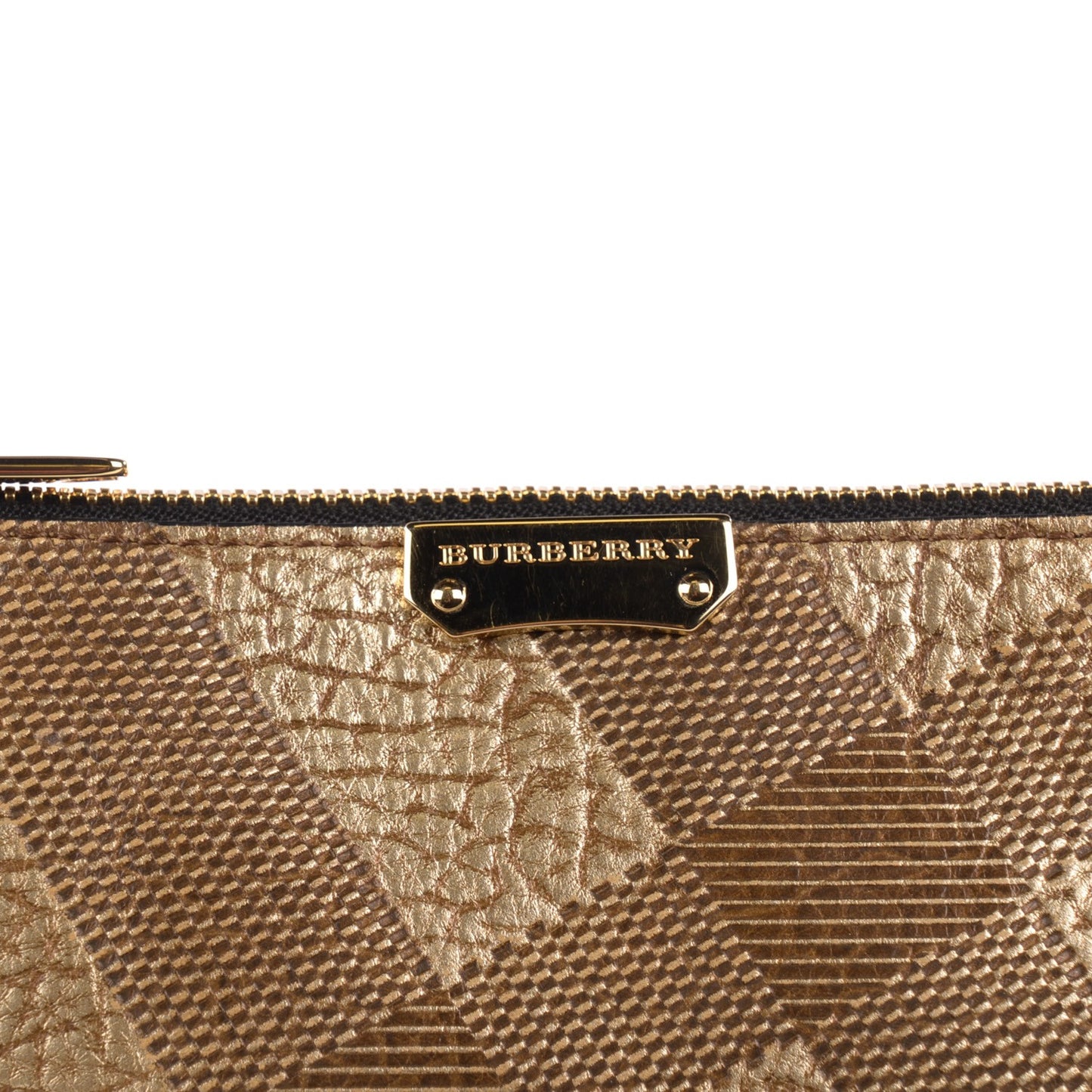 Metallic Signature Grain Calfskin Check Embossed Peyton Crossbody Clutch Bag Gold