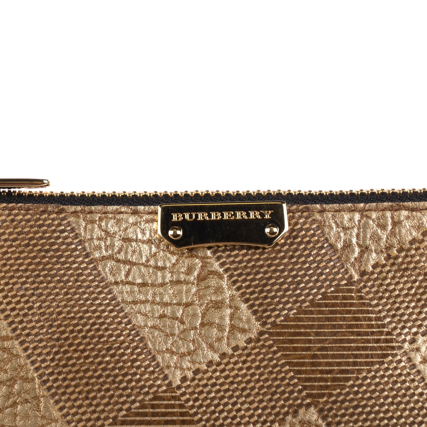 Burberry Metallic Signature Grain Calfskin Check Embossed Peyton Crossbody Clutch Bag Gold 12 of 12