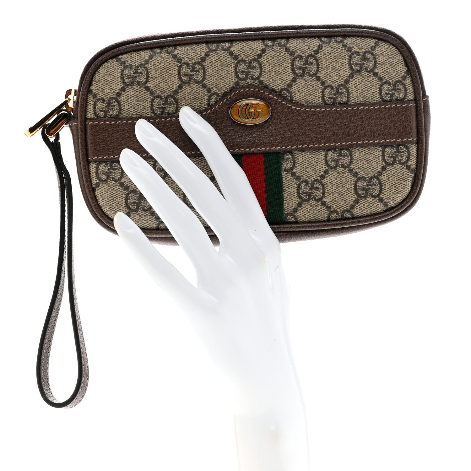 Gucci GG Supreme Monogram Ophidia Phone Case Wristlet Brown 2 of 6