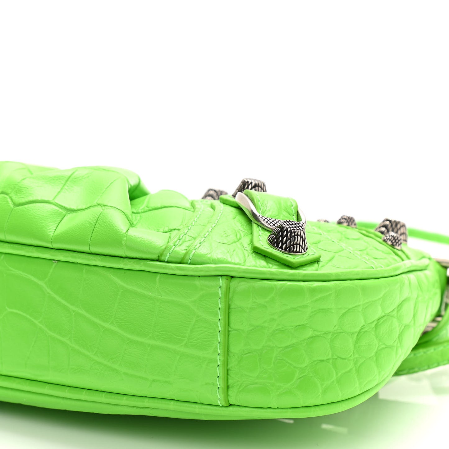 Extra Supple Calfskin Crocodile Embossed Le Cagole Mini Purse With Chain Acid Green
