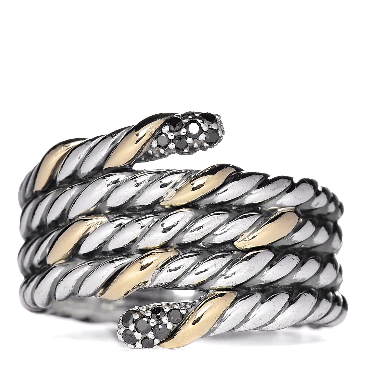 David Yurman Sterling Silver 18K Yellow Gold Black Diamond Willow Serpentine Ring 57 8 1 of 5