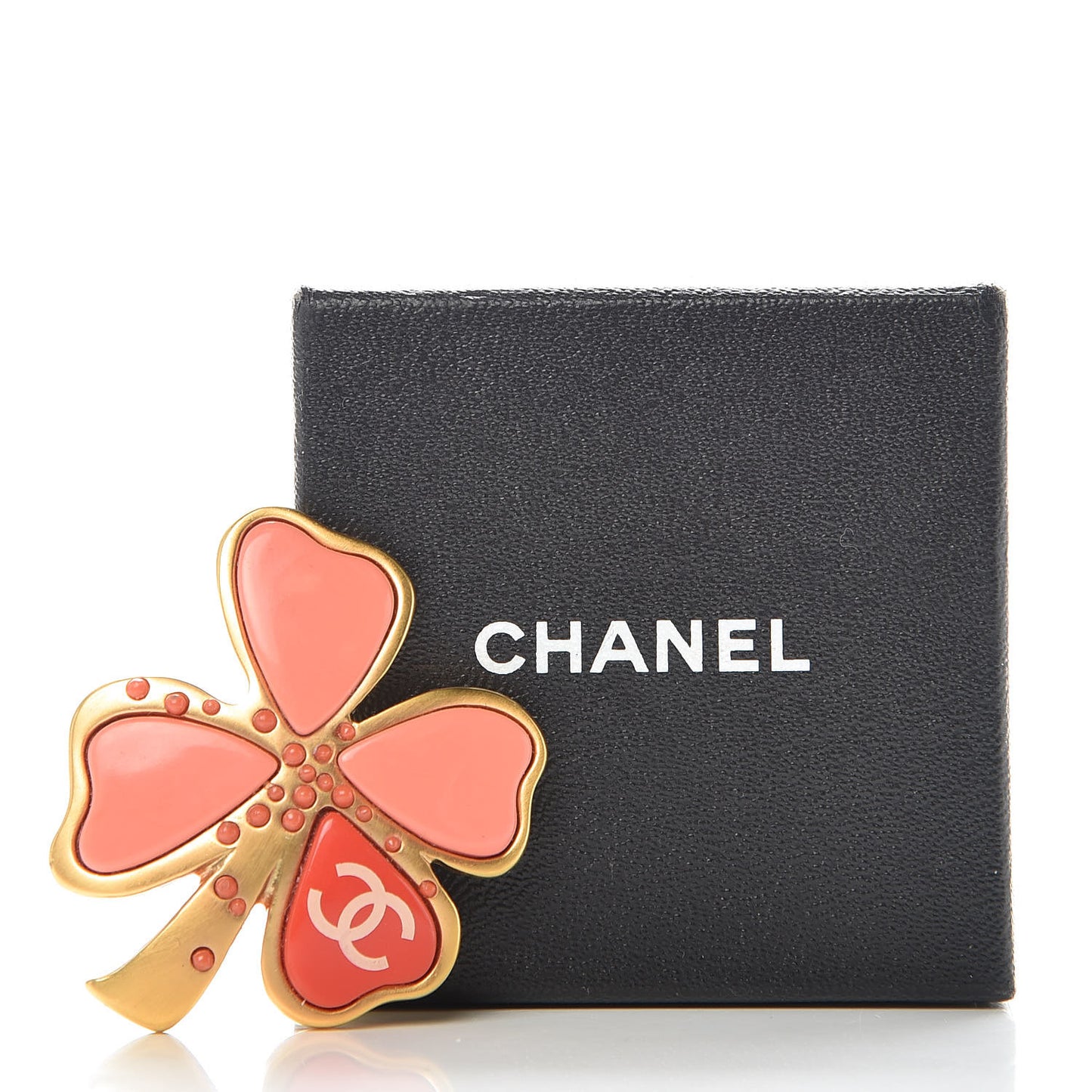 Enamel Clover Brooch Pink Gold