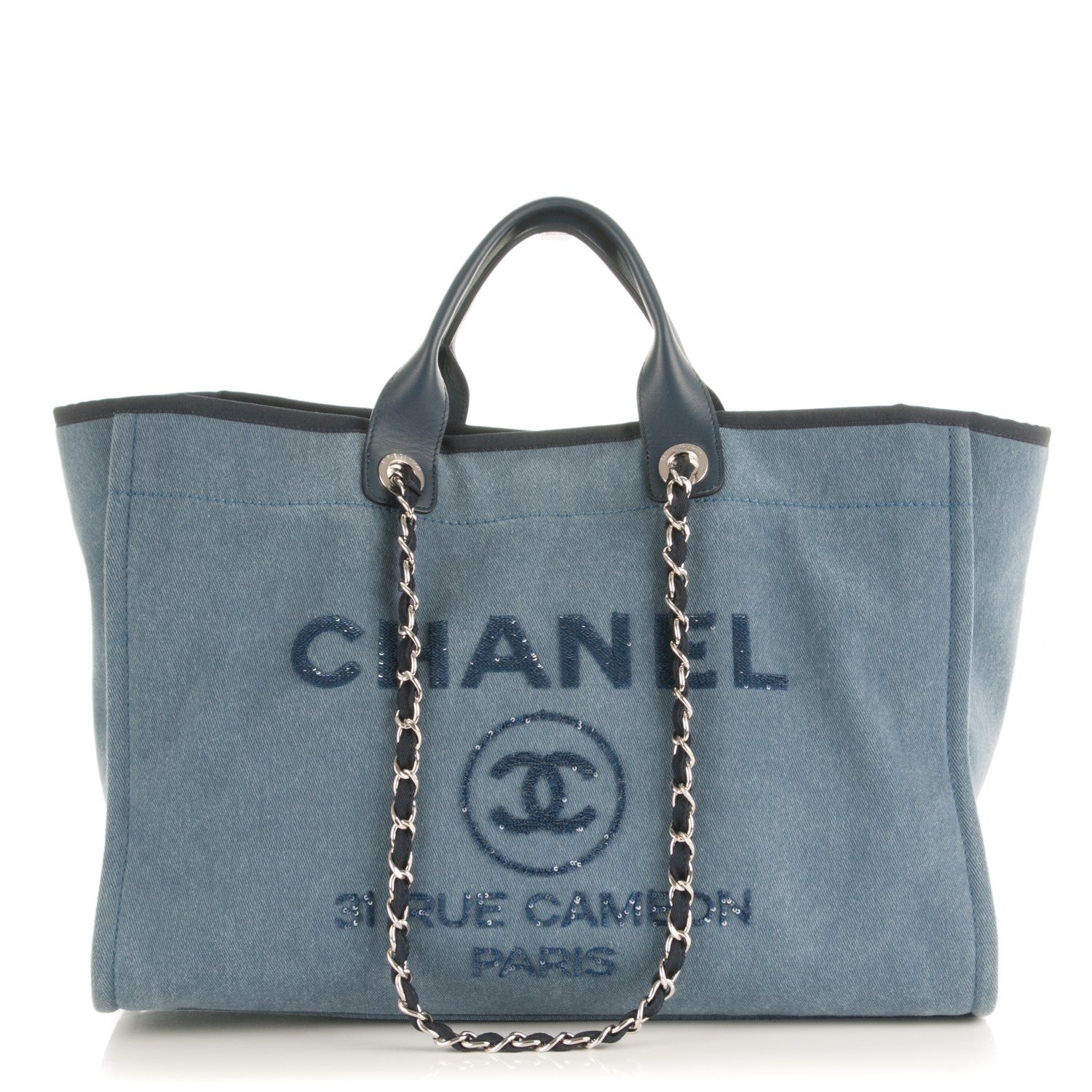 Chanel Canvas Sequin Large Deauville Tote Navy 1 of 8