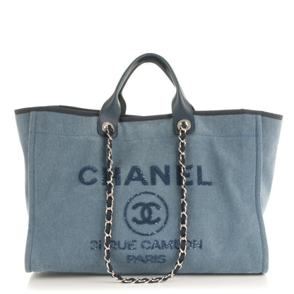 Chanel Canvas Sequin Large Deauville Tote Navy 1 of 8