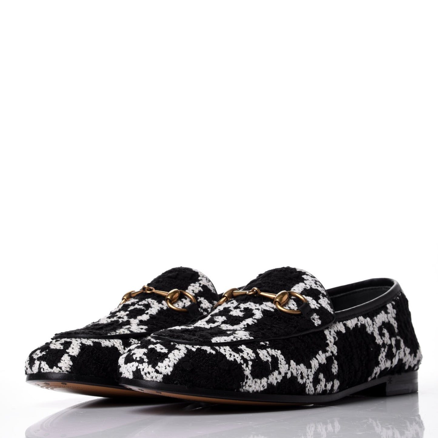 Tweed GG Monogram Horsebit Womens Jordaan Loafers 35.5 Black Natural