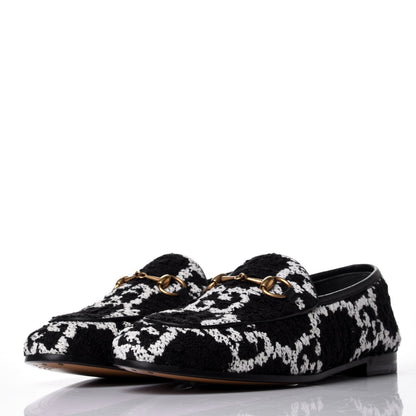 Gucci Tweed GG Monogram Horsebit Womens Jordaan Loafers 35.5 Black Natural 3 of 11