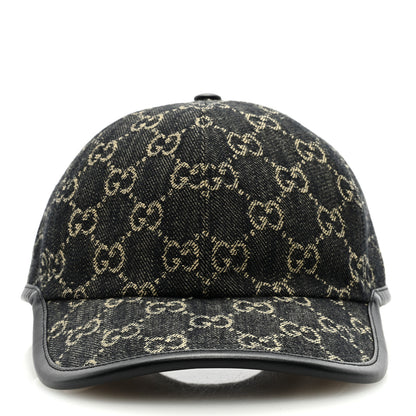 Gucci Denim Calfskin GG Monogram Oscar Baseball Hat S Black Ivory 2 of 7