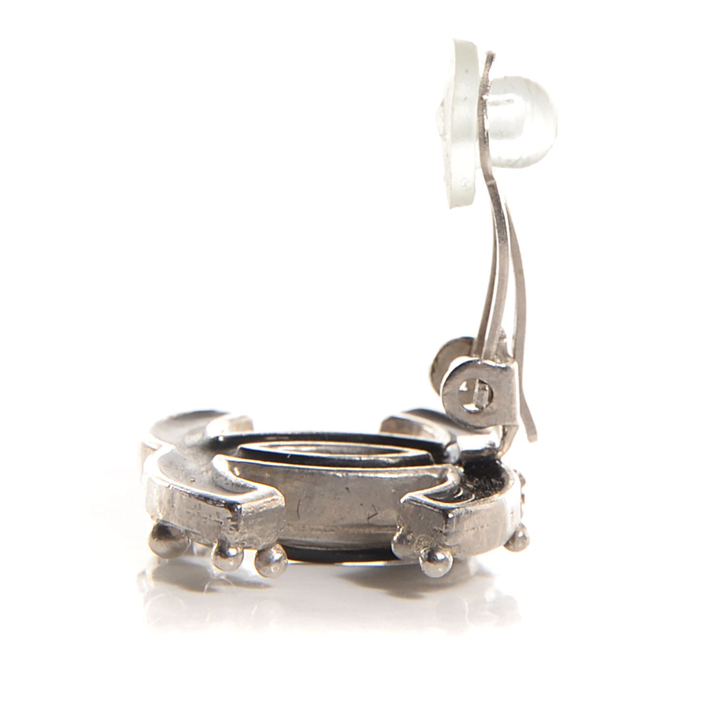 Enamel CC Clip On Earrings Black and Silver