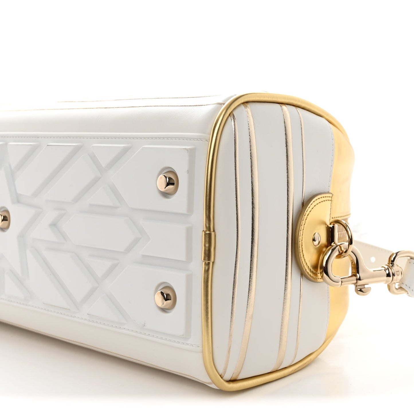 Calfskin Padded Macrocannage Medium Dior Vibe Zip Bowling Bag White Gold