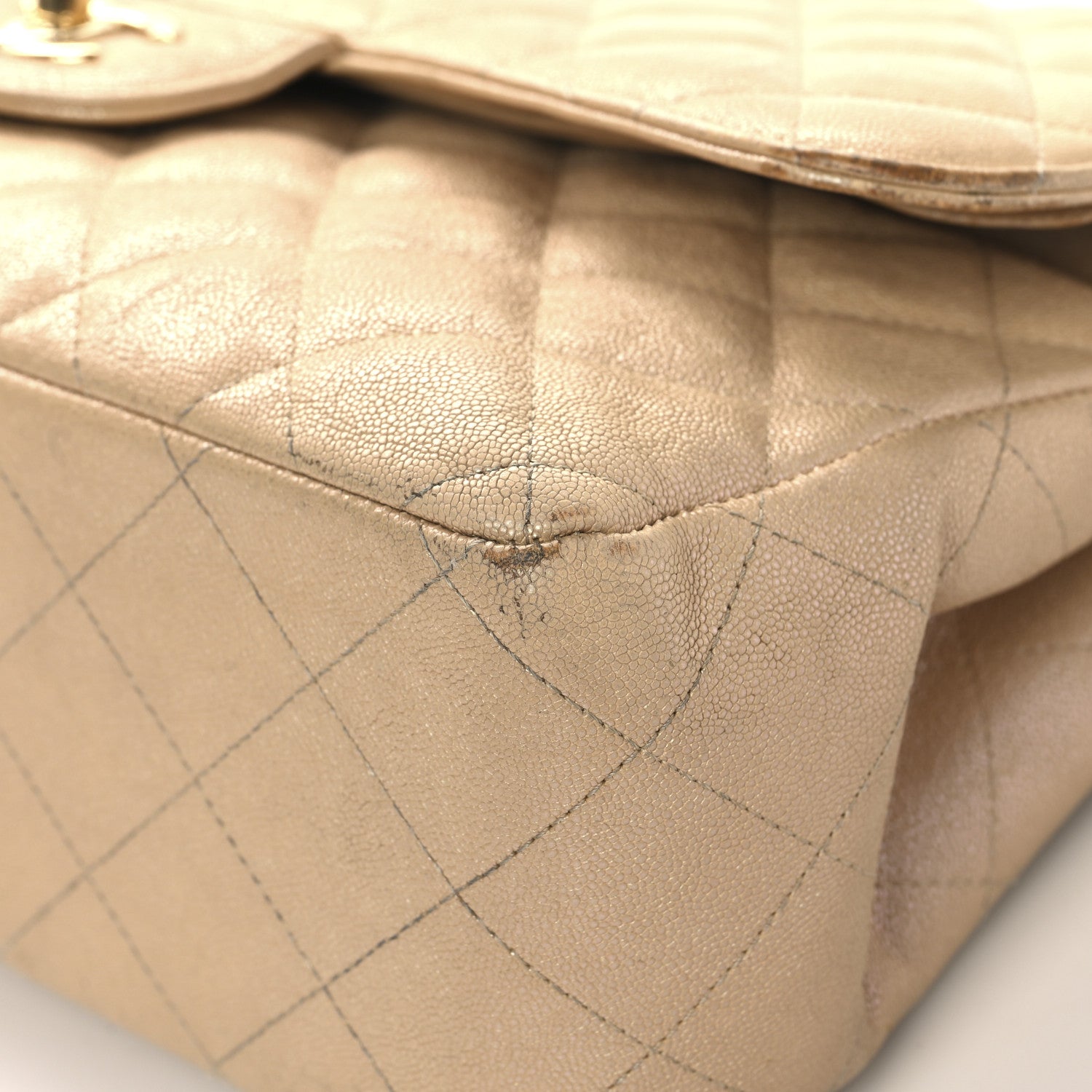 Chanel Iridescent Caviar Quilted Jumbo Double Flap Beige 10 of 16