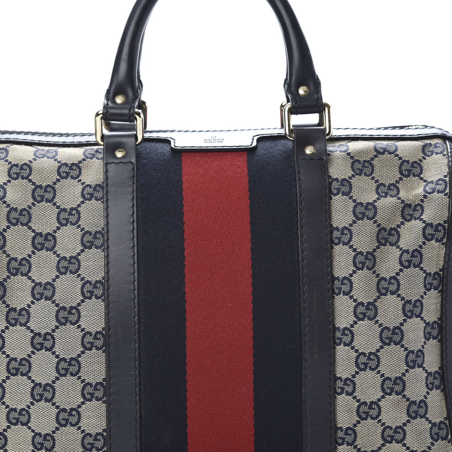 Monogram Selleria Calfskin Vintage Web Medium Boston Beige Blue
