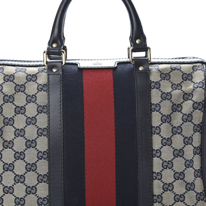 Gucci Monogram Selleria Calfskin Vintage Web Medium Boston Beige Blue 8 of 18
