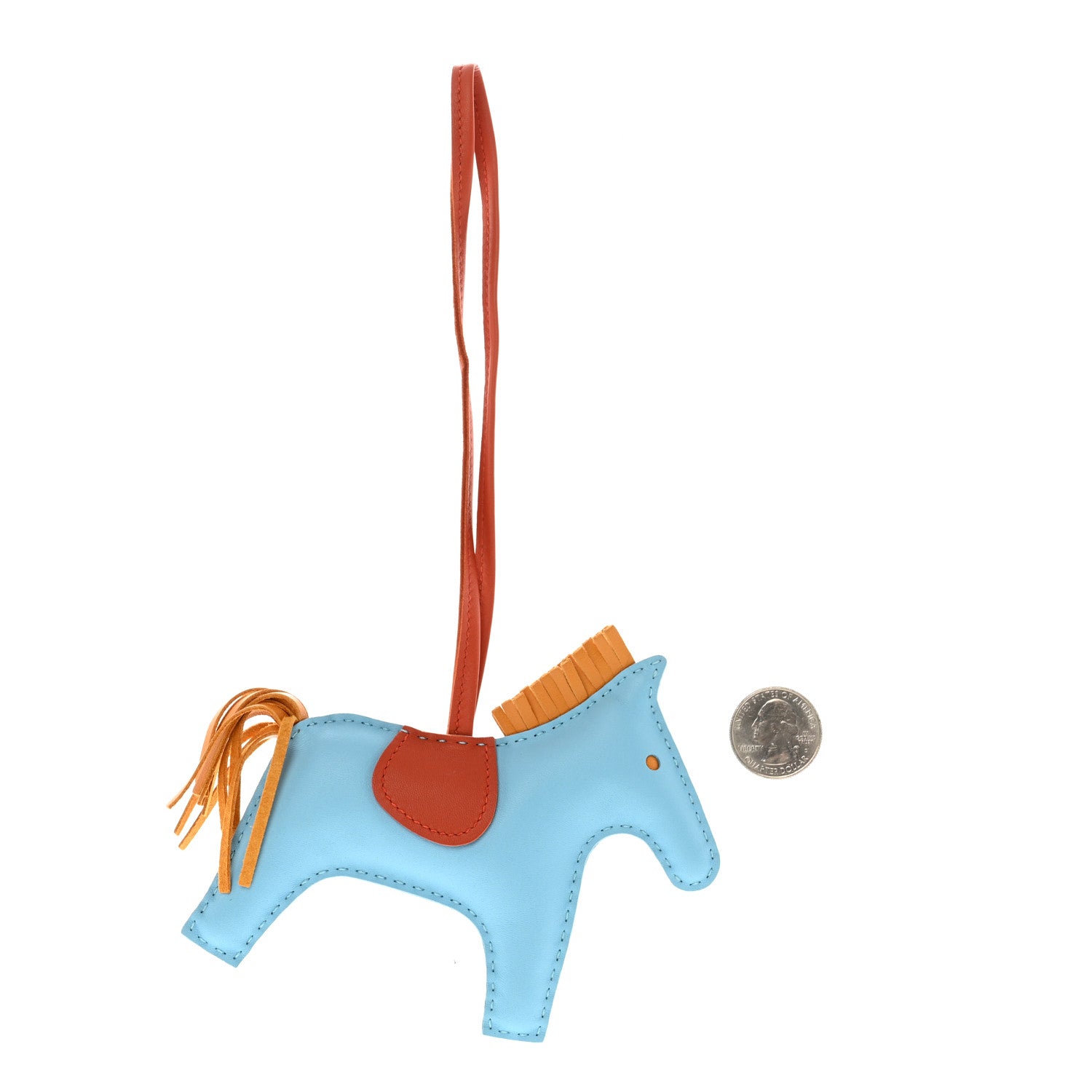 Hermes Milo Lambskin Grigri Rodeo Horse Bag Charm MM Celeste Naturel Bouton D'Or Cornaline 2 of 6