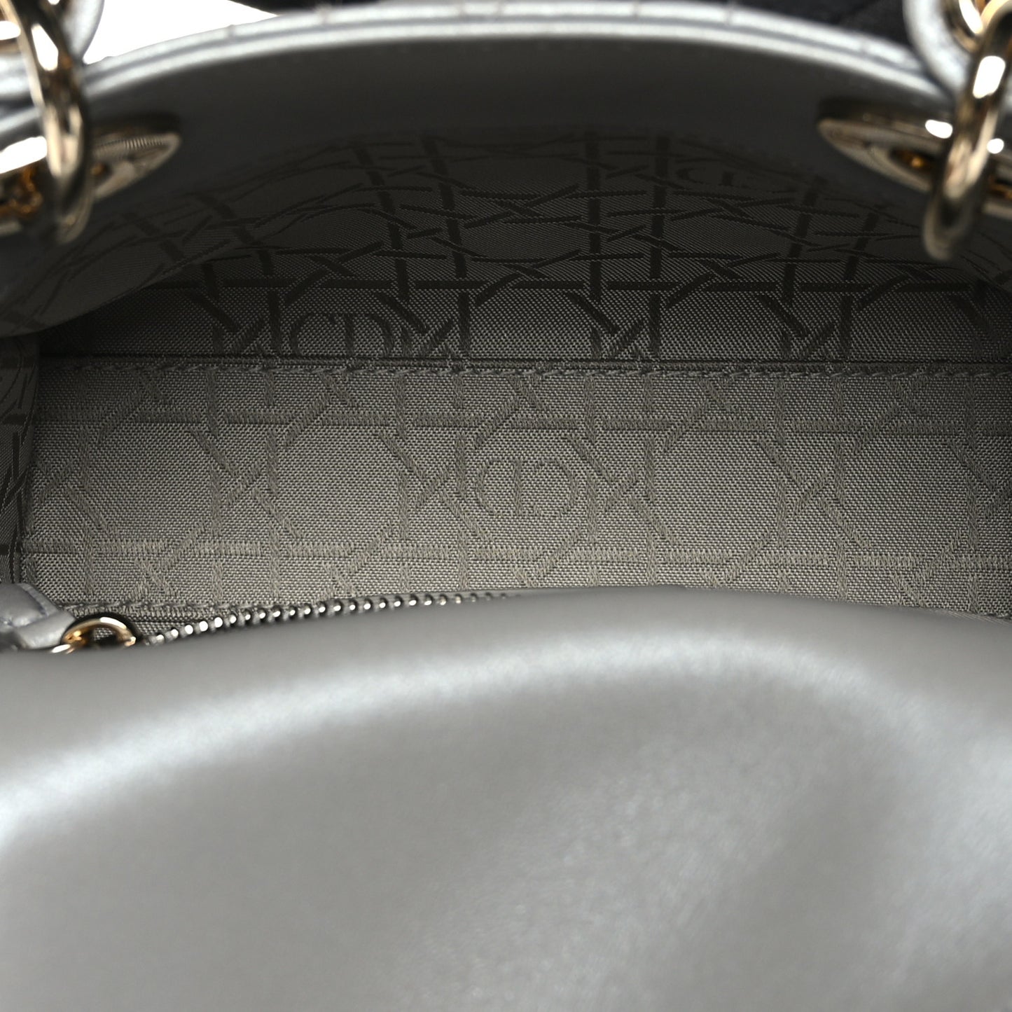 Metallic Lambskin Cannage Mini Lady Dior Grey