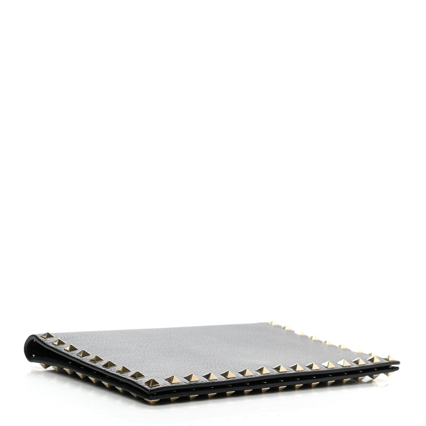 Pebbled Calfskin Rockstud Flap Clutch Black